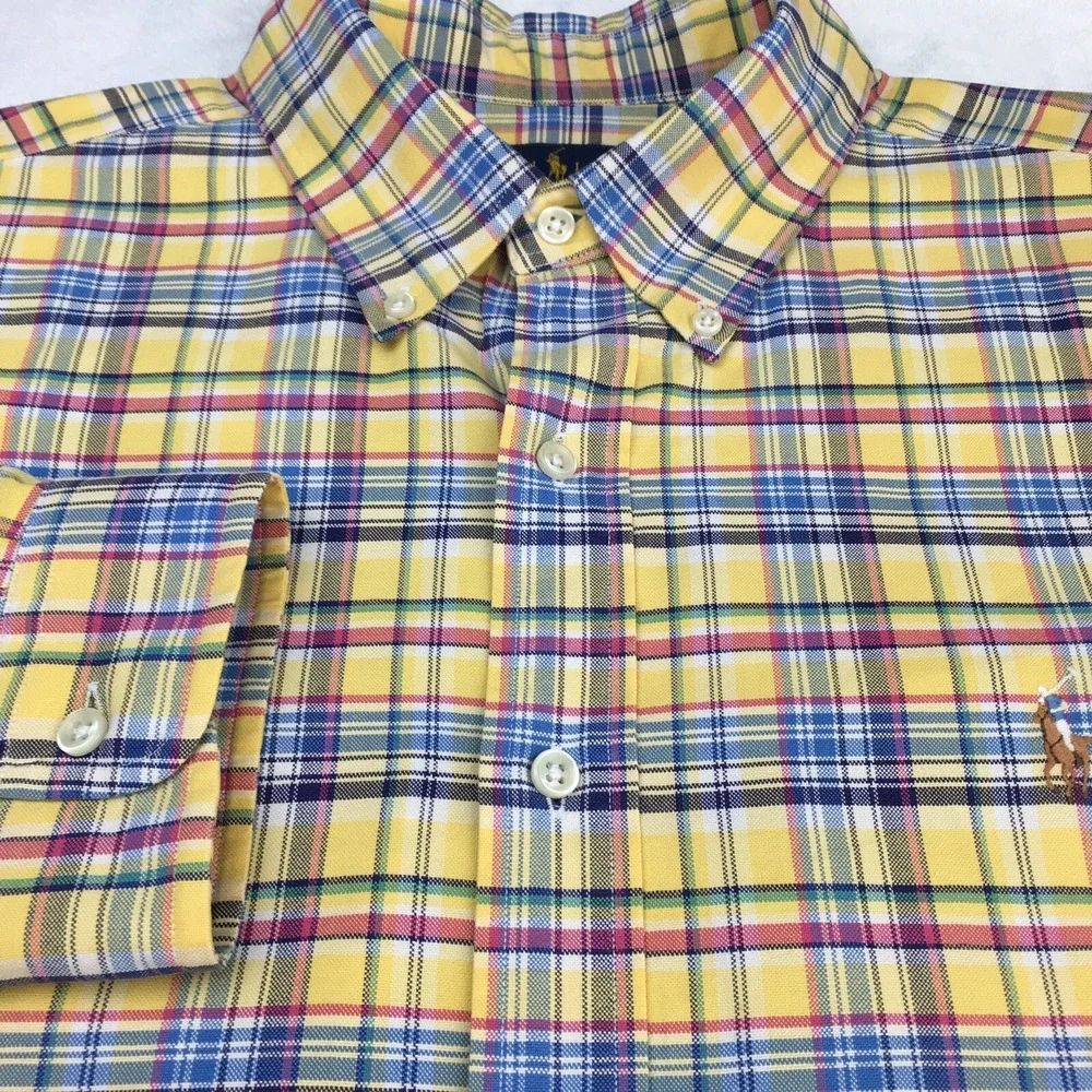 Ralph Lauren Shirt Mens XL Yellow Plaid Classic Fit Embroidered Long Sleeves - Picture 4 of 10